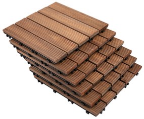 Conjunto de 27 Ladrilhos de Madeira 30x30 cm com Área de 3 m² Sistema Click de Ladrilhos Castanho