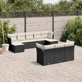 10 pcs conjunto sofás de jardim c/ almofadões vime PE preto