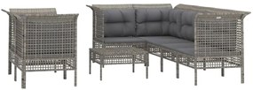 8 pcs conjunto lounge de jardim c/ almofadões vime PE cinzento