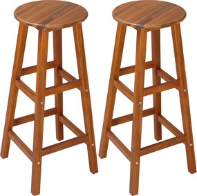 Conjunto de 2 bancos altos bar em madeira de acácia 76x34x34cm Castanho