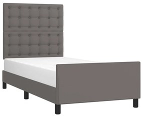 Estrutura cama c/ cabeceira couro artificial 90x190 cm cinzento