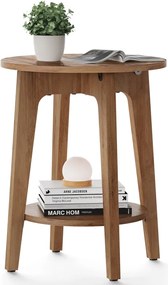 Mesa de apoio com prateleira inferior em estilo moderno 40 cm de diâmetro, 50 cm de altura castanha