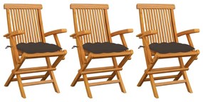 vidaXL Cadeiras de jardim c/ almofadões cinza-acast. 3 pcs teca maciça