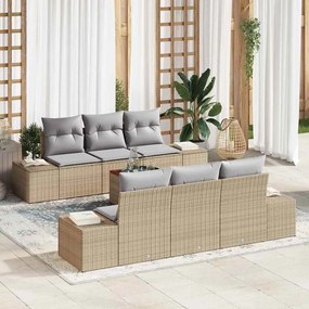 vidaXL Conjunto de Sofás de Jardim com 7 Peças e Almofadas Beiges, em Rattan Sintético e Acácia