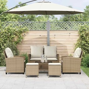 6 pcs conjunto de sofás p/ jardim com almofadões vime PE bege