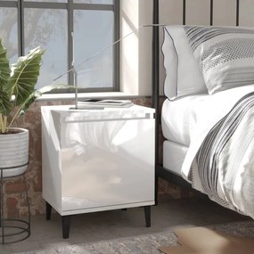 vidaXL Mesa de cabeceira pernas em metal 40x30x50 cm branco brilhante
