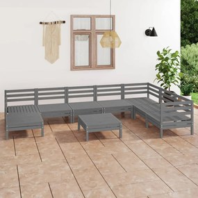 vidaXL 9 pcs conjunto lounge de jardim pinho maciço cinzento