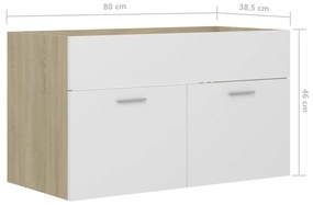 Armário lavatório 80x38,5x46cm contrapl. branco/carvalho sonoma