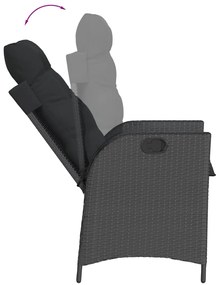 3 pcs conjunto de jantar p/ jardim c/ almofadões vime PE preto