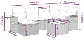 7 pcs conj. sofás jardim com almofadões vime PE cinzento-claro