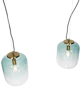 Luminária suspensa design ouro com vidro verde 2 luzes - Bliss Design