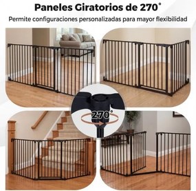 Barreira de segurança para crianças  ou animais com 3 painéis metálicos 74,5-198 x 74,5 cm, bloqueio duplo e abertura bidirecional, preta