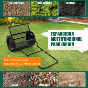 Rolo de Jardim de composto de 60,5 cm com pega em forma de U, fechos laterais e rolo de sementeira de malha metálica resistente Preto