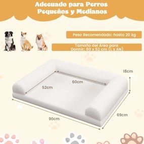Cama ortopédica para cães  90 x 69 x 18 cm com almofada em 3 lados Capa removível e lavável Base antiderrapante Bege