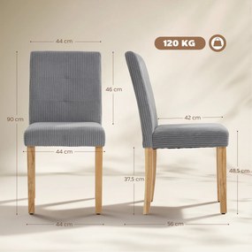 Conjunto de 4 Cadeiras de Jantar Modernas (MESA NÃO INCLUIDA) Encosto Alto Estofadas em Tecido Canelado Tipo Veludo  44x56x90 cm Cinzento