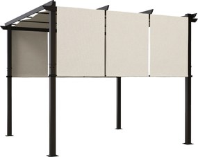 Pérgola Exterior 3x3 m com Toldo deslizante Estrutura de Aço Impermeável e Anti-UV para Terraço ou Pátio Bege