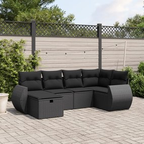 vidaXL 6 pcs conjunto sofás de jardim c/ almofadões vime PE preto