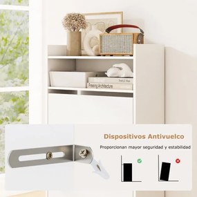 Sapateira 60 x 24 x 102 cm com 2 gavetas rebatíveis e espaço de arrumação aberto para corredor ou sala de estar Branco