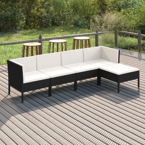 vidaXL 5 pcs conjunto lounge de jardim c/ almofadões vime PE preto