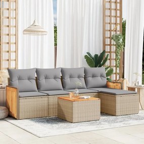 6 pcs conjunto de sofás p/ jardim com almofadões vime PE bege