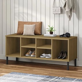 vidaXL Sapateira pernas metal 106x35x45cm madeira maciça OSLO castanho