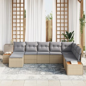 Conjunto de Sofá de Jardim vidaXL de 8 Peças com Almofadas Bege em Rat