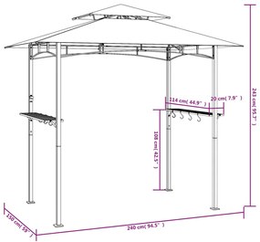 Gazebo churrasco prateleiras laterais 240x150x243 aço antracite