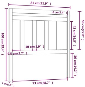 Cabeceira de cama 81x4x100 cm pinho maciço cinzento
