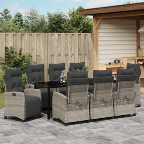 Conjunto de Jantar de Jardim 9 Peças Cinza Claro Rattan Poliéster