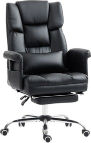 HOMCOM Cadeira de Escritório com Massagem em 6 Pontos Apoio para os Pés Retrátil Controlo Remoto e Suporte Lombar 69x65x115 cm Preto | Aosom Portugal