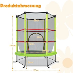 Trampolim para crianças 165 cm com rede de segurança e almofada de mola recreativa Estrutura em aço Verde