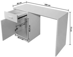Mesa com gaveta e armário 100x40x73 cm branco