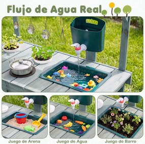 Cozinha de brinacar Infantil, 93 x 36,5 x 96 cm, com Depósito de Água, Azul e Verde