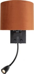Candeeiro de Parede Preto com Braço Flexível e Abajur Laranja com Interior Dourado 18cm - Brescia Combi