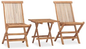 3 pcs conjunto jantar dobrável p/ exterior madeira teca maciça
