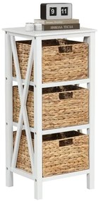 Conjunto de 2 mesas de cabeceira de 4 níveis com 3 cestos de junco marinho e mesa lateral estreita X-Design branca