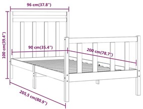 Estrutura de cama 90 x 200 cm pinho maciço