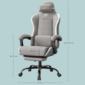 Cadeira ergonómica gaming com apoio para os pés e almofada de molas 70 x 70 x (123,5-133) cm cinzento