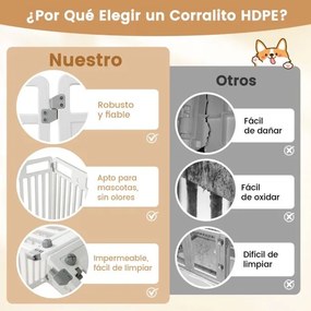 Barreira de plástico para cães com 8 painéis de 80 cm de altura com porta de segurança para cães pequenos e médios, gaiola dobrável branca