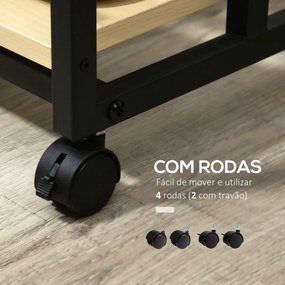 HOMCOM Mesa Auxiliar com Rodas Mesa Lateral em Forma de C para Sofá Ca