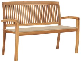 vidaXL Banco de jardim empilhável c/ almofadão 128,5 cm teca maciça