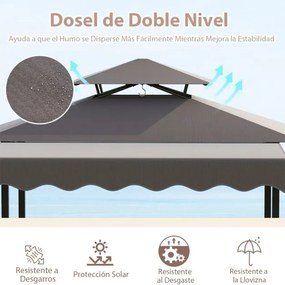 Tenda jardim com mesa de bar e 2 cadeiras dobráveis com prateleiras de metal para jardim 193 x 117 x 240 cm cinza