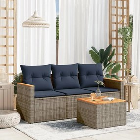 vidaXL 4 pcs conjunto sofás p/ jardim c/ almofadões vime PE cinzento