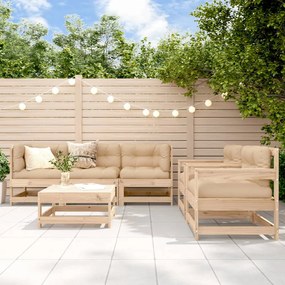 vidaXL 6 pcs conjunto lounge jardim c/ almofadões madeira maciça