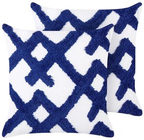 Conjunto de 2 almofadas decorativas em algodão azul e branco 45 x 45 cm HAZEL Beliani