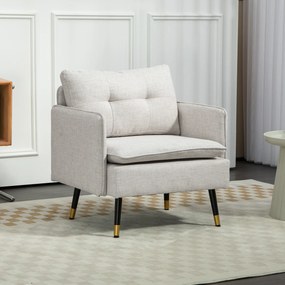 Poltrona Sala de Estar Poltrona Relax com Apoio para os Braços Assento Acolchoado e Pés de Aço 76x68x80 cm Creme