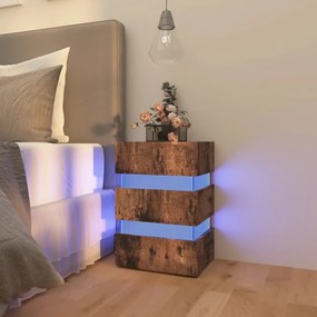 Mesa de cabeceira c/ LEDs derivados de madeira carvalho fumado