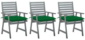 Cadeiras de jantar p/ jardim 3 pcs c/ almofadões acácia maciça
