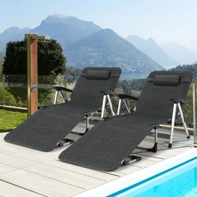 Espreguiçadeira de Campismo Ajustável e Dobrável Portatil Exterior com Cadeira de Almofada Reclinável Removível para Piscina de Praia Relva Jardim Preta