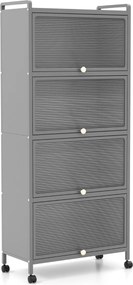 Armario de cozinha de 5 níveis sobre rodas Estante de cozinha de 5 níveis com portas articuladas 60 x 32 x 154 cm Cinzento